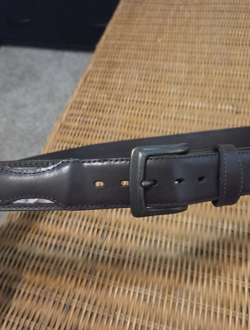 Brown Leather Belt with Camouflage Embossed Detail Sz 44